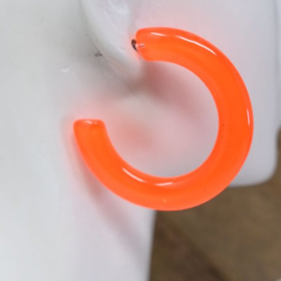 1.75" Retro Translucent Neon Orange Hoop Earrings - Picture 9 of 12
